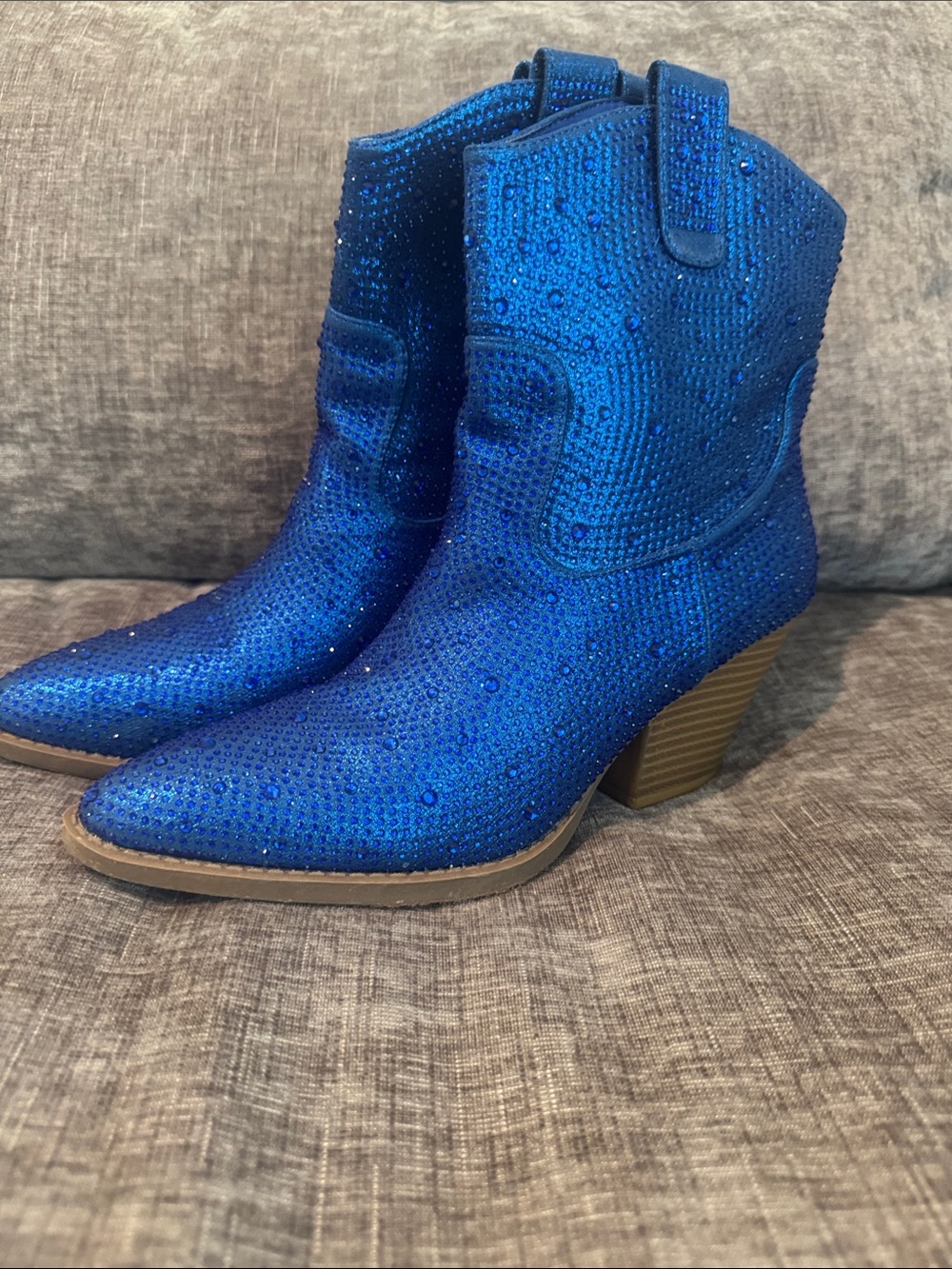 Women's Blue Sparkle Western Ankle Boots